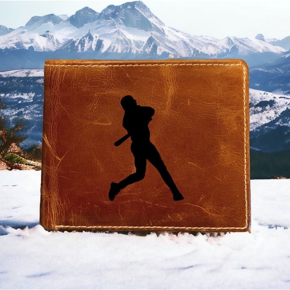 Baseball Swing Leather Wallet Bifold Player 100% Genuine Buffalo Premium Quality